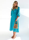 Tayina Linen Midi Dress - Teal