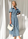 Acer Denim Midi Dress - Mid Blue