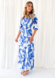 Isobel Midi Dress - Cobalt Leaf