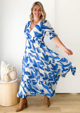 Isobel Midi Dress - Cobalt Leaf