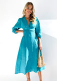 Tayina Linen Midi Dress - Teal