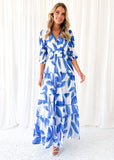 Isobel Midi Dress - Cobalt Leaf