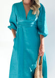 Tayina Linen Midi Dress - Teal