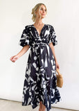 Sakura Midi Dress - Black Geo