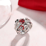 "Skull Couple" Heart Cut Sterling Silver Enhancer Ring Set