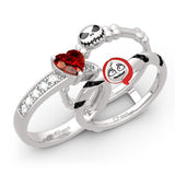 "Skull Couple" Heart Cut Sterling Silver Enhancer Ring Set